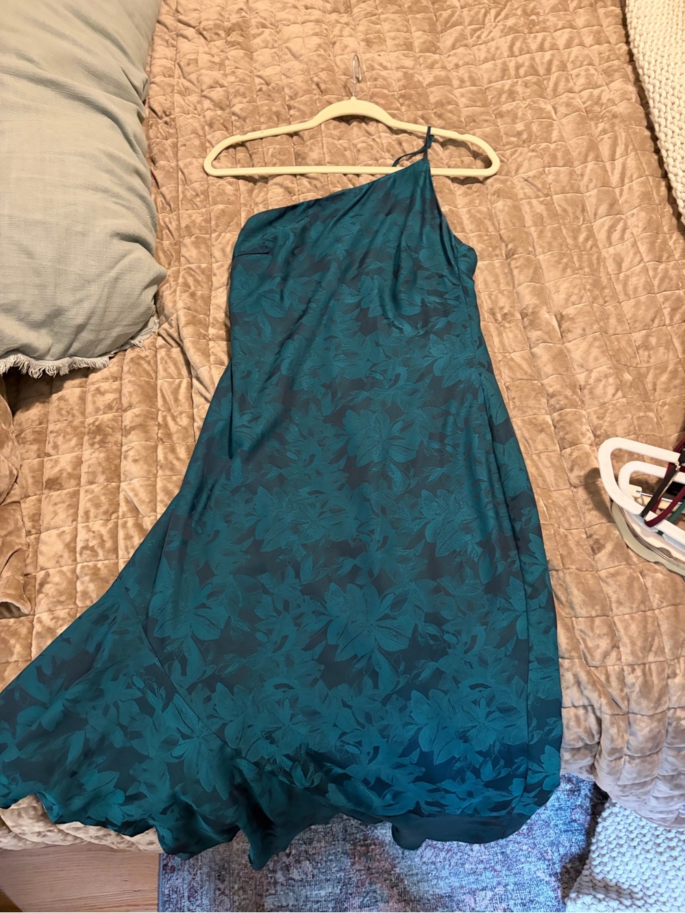 Lulu's Teal One-Shoulder Floral Slip Dress